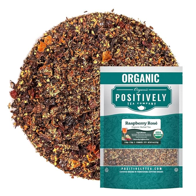 Organic Positively Tea Company, Raspberry Rosé, Herbal Tea, Loose Leaf, 4 Ounce