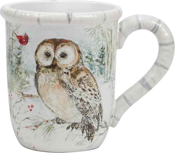 Winter’s Walk Set of 4 Ceramic Mugs – Enjoy hot cocoa, tea, or coffee in these delightful 16oz mugs adorned with foxes, owls, and raccoons, adding a touch of winter wonder to your mornings