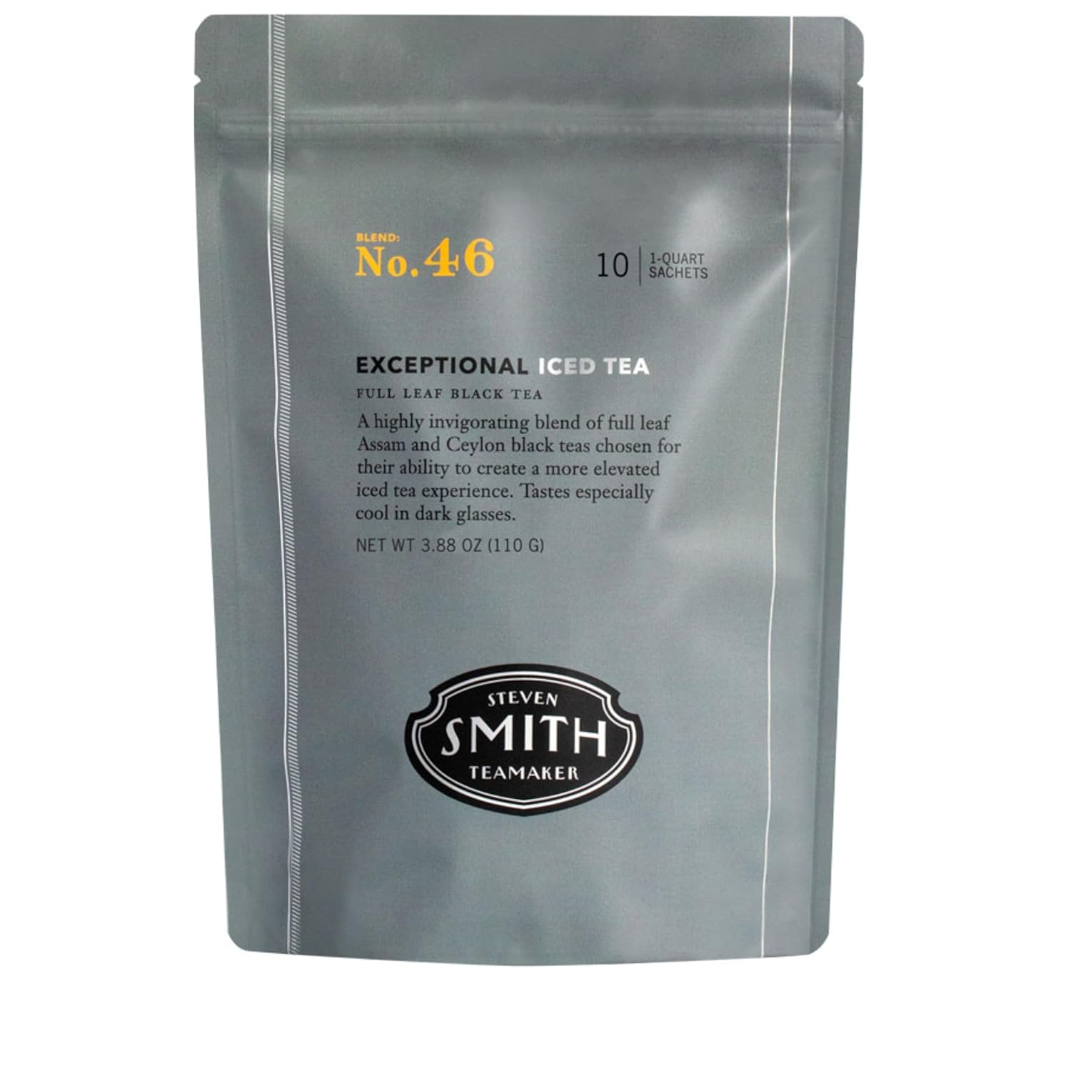 Steven Smith Teamaker Exceptional Iced Tea No. 46, Refreshing, Caffeinated, Sustainably Grown, Full Leaf Black Iced Tea, 10 Count, 1 Quart Sachets