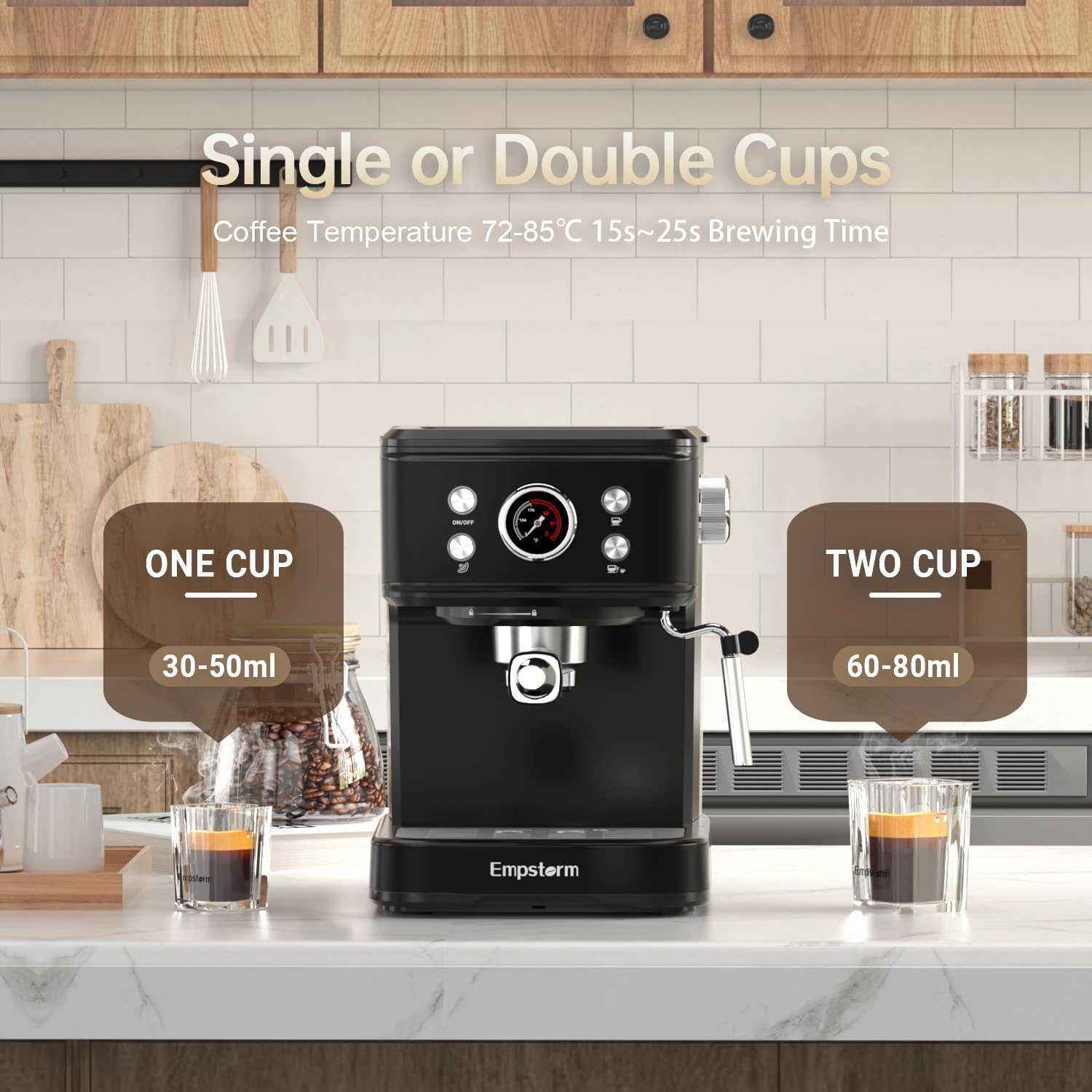 Black Espresso Machine with Milk Frother, Cappuccino Machines for Home, Coffee Espresso Machine Suitable for Coffee Powder/NS Original Capsules, Espresso Maker with Thermometer