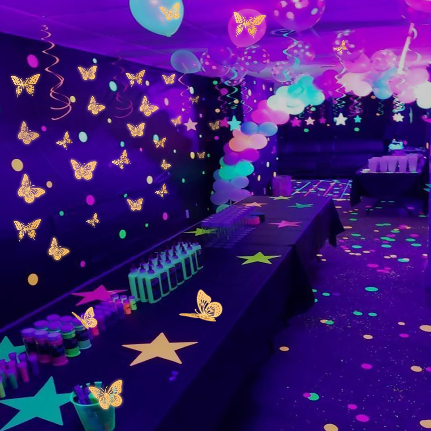 SAOROPEB Glow in The Dark 3D Butterfly 24 Pcs 3 Sizes, Luminous Butterfly Stickers for Ceiling or Wall, Glow in The Dark Party Supplies, Removable Luminous Stickers for Kids Babys Nursery (Orange)