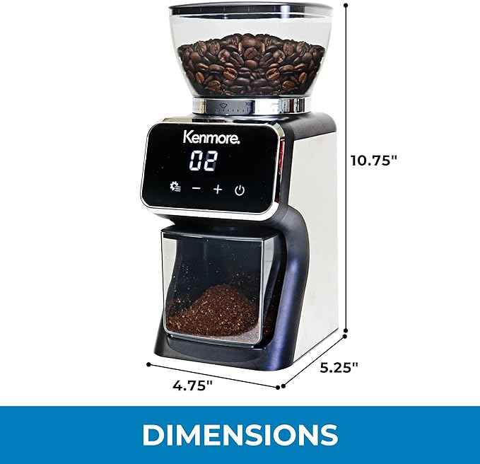 Kenmore Conical Burr Coffee Grinder - Electric Maquina de Moler Café for Espresso, French Press, Drip, Adjustable Grind Size, Bean Mill, Digital Control, Spice Grinding, Home Use