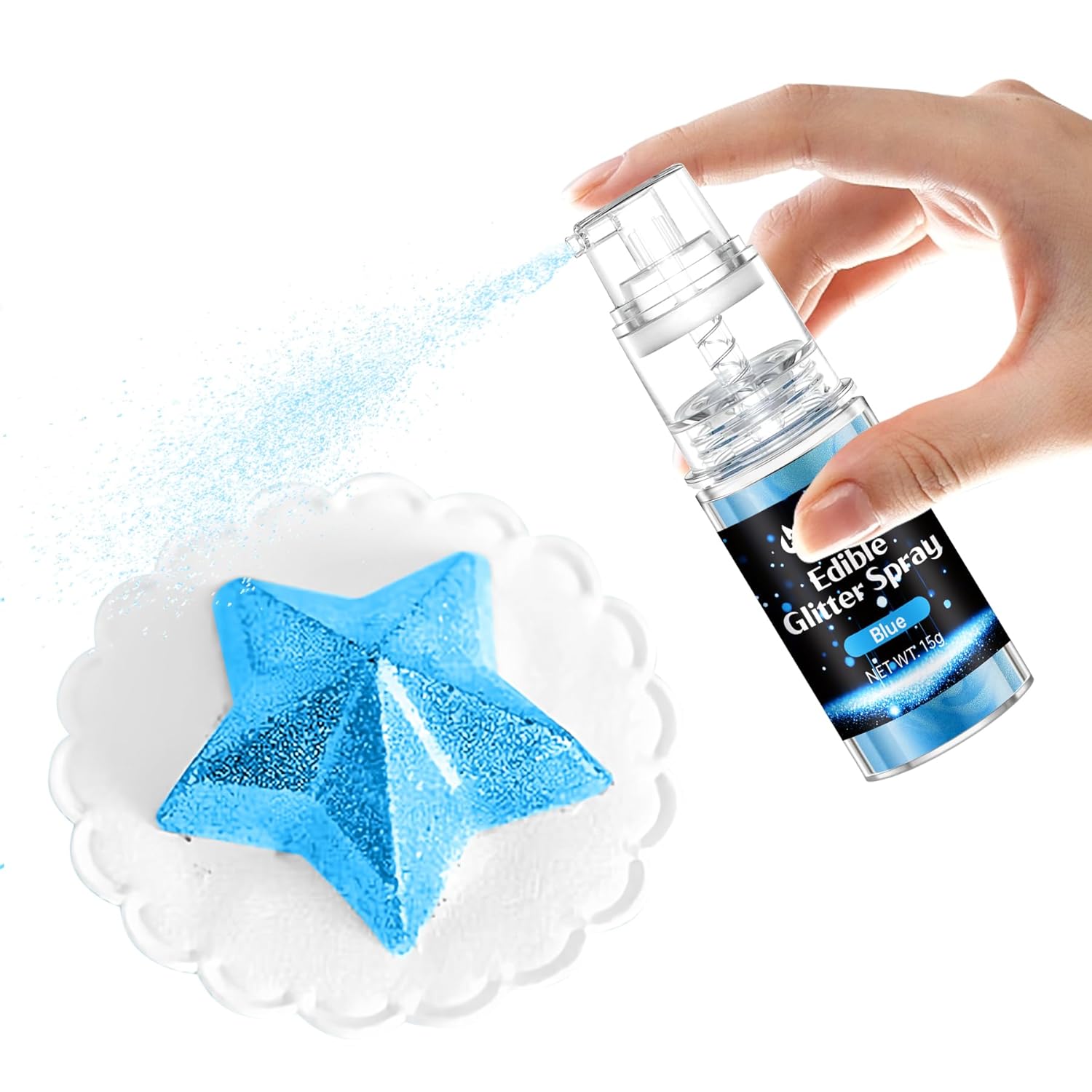 Blue Edible Glitter Spray - 15g Edible Blue Glitter for Cakes Food Grade Metallic Shimmer Powder Cake Spray for Cookie Decorating Chocolate Strawberry
