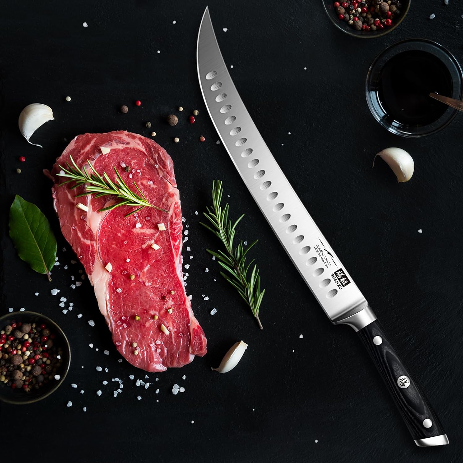 SHAN ZU 12" Slicing Knife - Brisket Slicing Meat Carving Knife Professional German 1.4116 Stainless Steel Razor Sharp Blade, Ergonomic Wood Handle & Full Tang Design, Gift Box Included