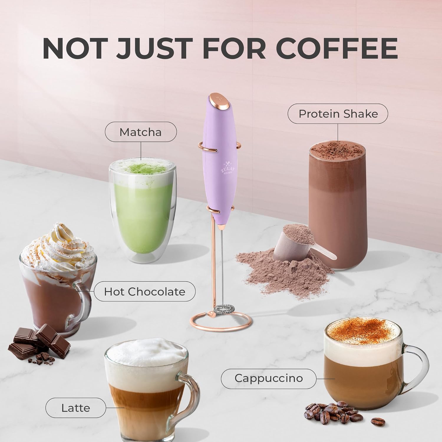 Zulay Kitchen Powerful Milk Frother Wand With 4 AA Duracell Batteries - Ultra Fast Handheld Drink Mixer - Electric Whisk Foam Maker for Coffee, Lattes, Cappuccino, Matcha & Creamer