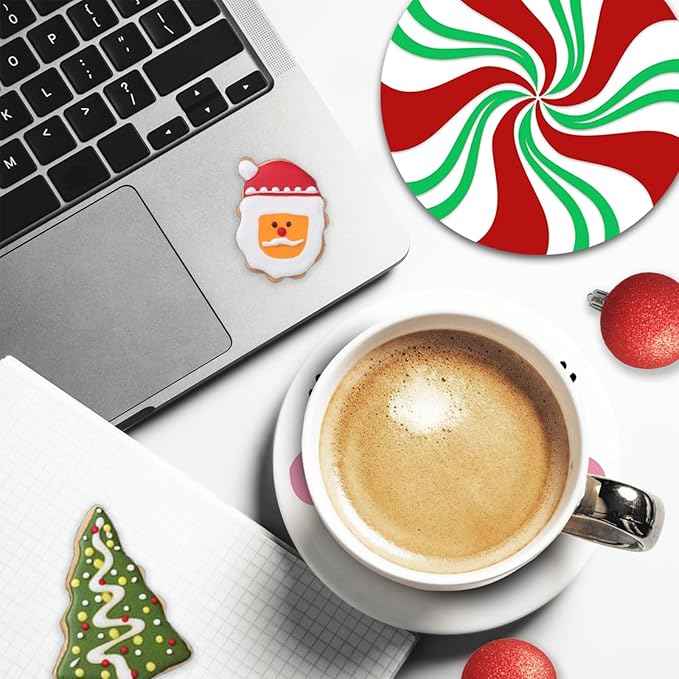 Christmas Cute Drink Coasters with Holder Set of 6, Xmas Tree Santa Claus Absorbent Ceramic Cup Mat for Coffee Table Protection, 4 Inches Winter Holiday Home Kitchen Decor Housewarming Gifts