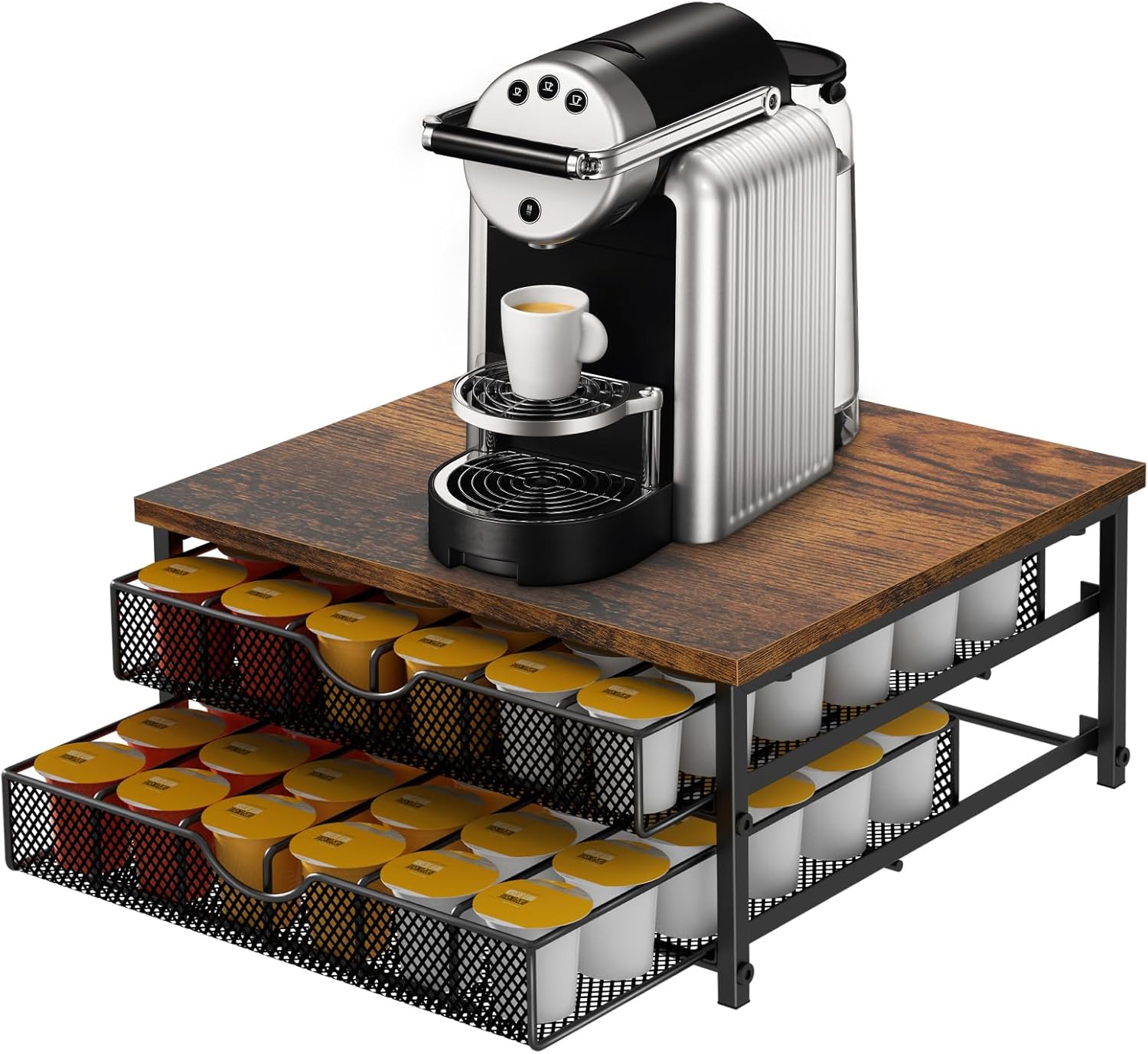 Coffee Pod Drawer Holder Capsule Storage Organizer 2 Tier Coffee Pods Holder With Sliding Baskets for 72 Capacity K Pod, Suit for Home Office Cafe Counter (Black)