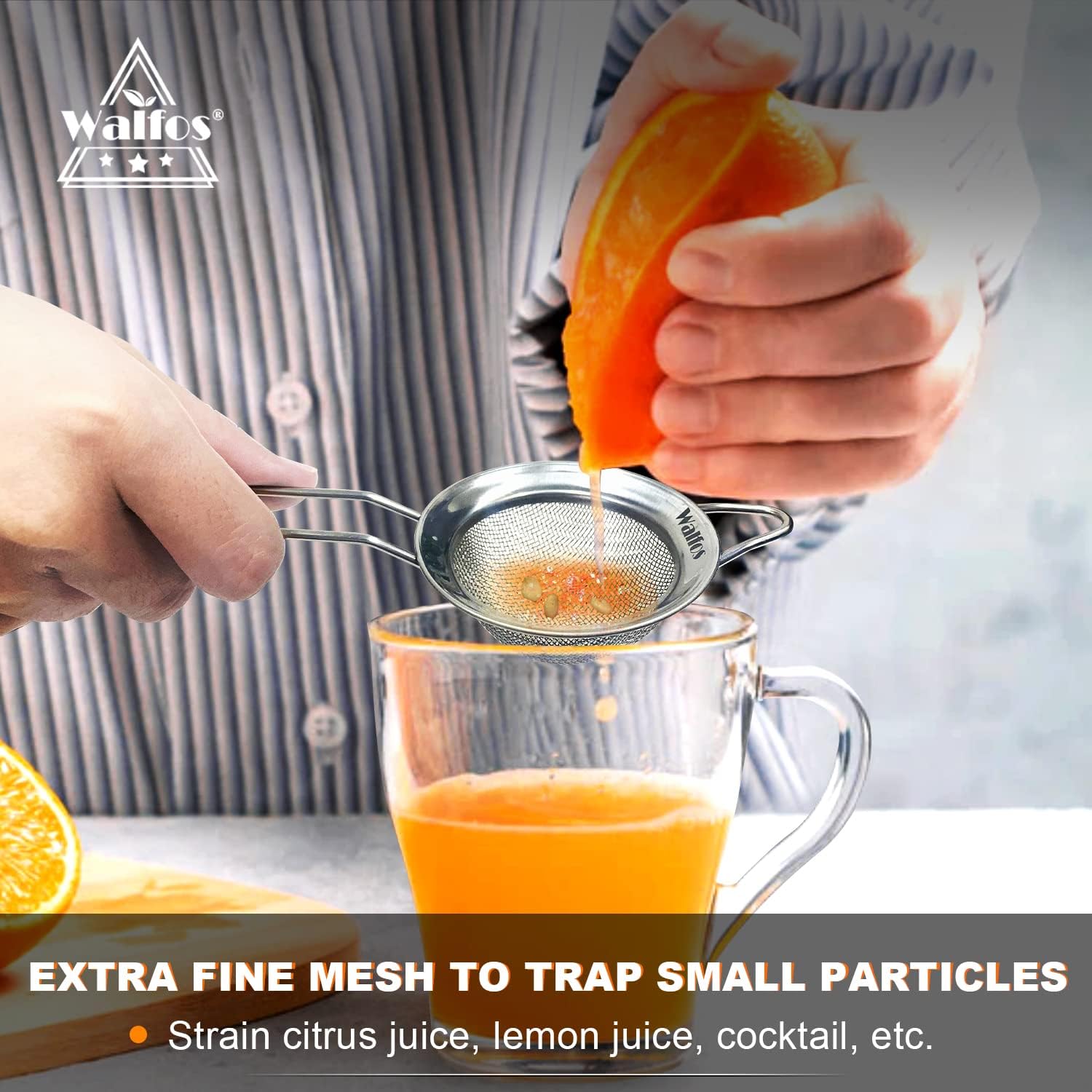 Walfos Mini Fine Mesh Tea Strainer, Stainless Steel Small Sifter with Sturdy Handle, 2.8 Inch Kitchen Metal Sieve for Tea, Coffee, Cocktail, Juice, Sugar and Spices