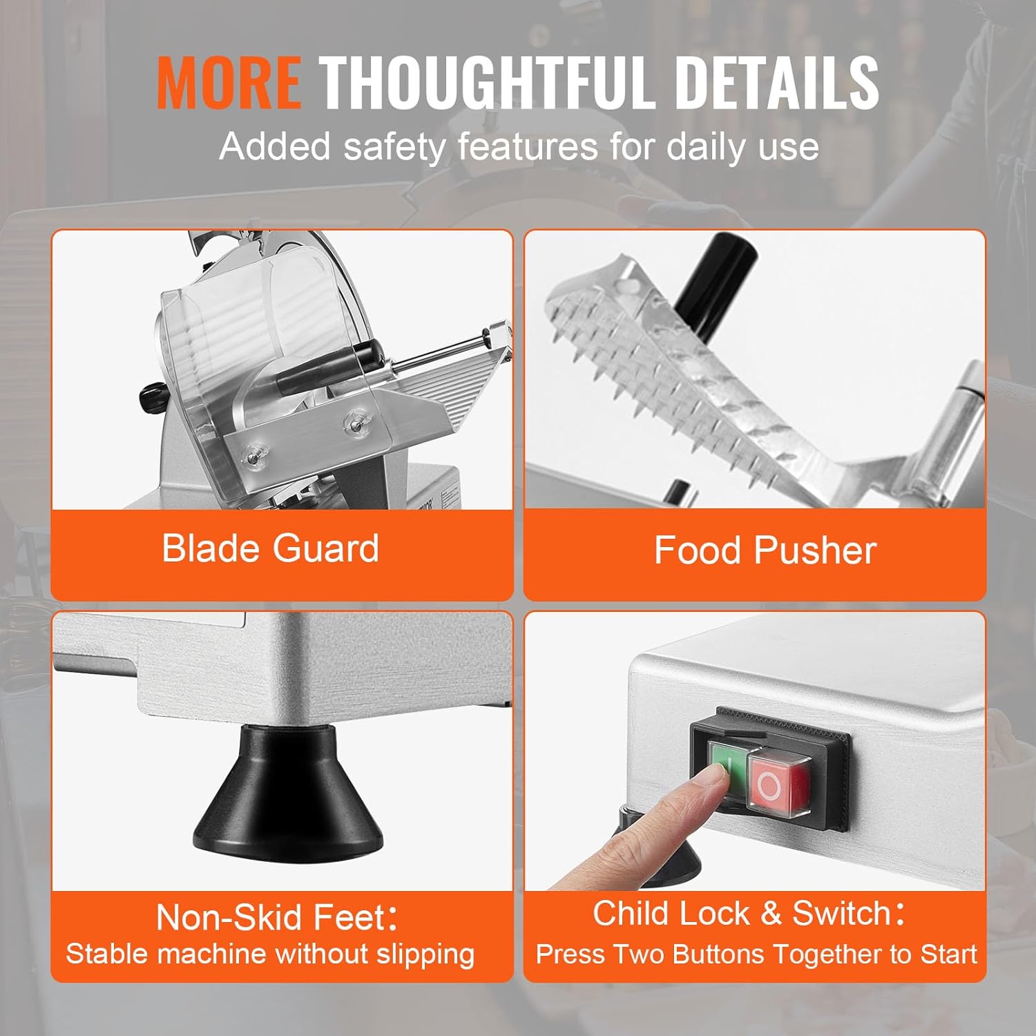 Meat Slicer, 340W Electric Deli Food Slicer with 10" SUS420 Stainless Steel Blade and Built-in Sharpening Stone, 0-0.6 inch Adjustable Thickness for Commercial and Home Use, Cut Meat and Cheese