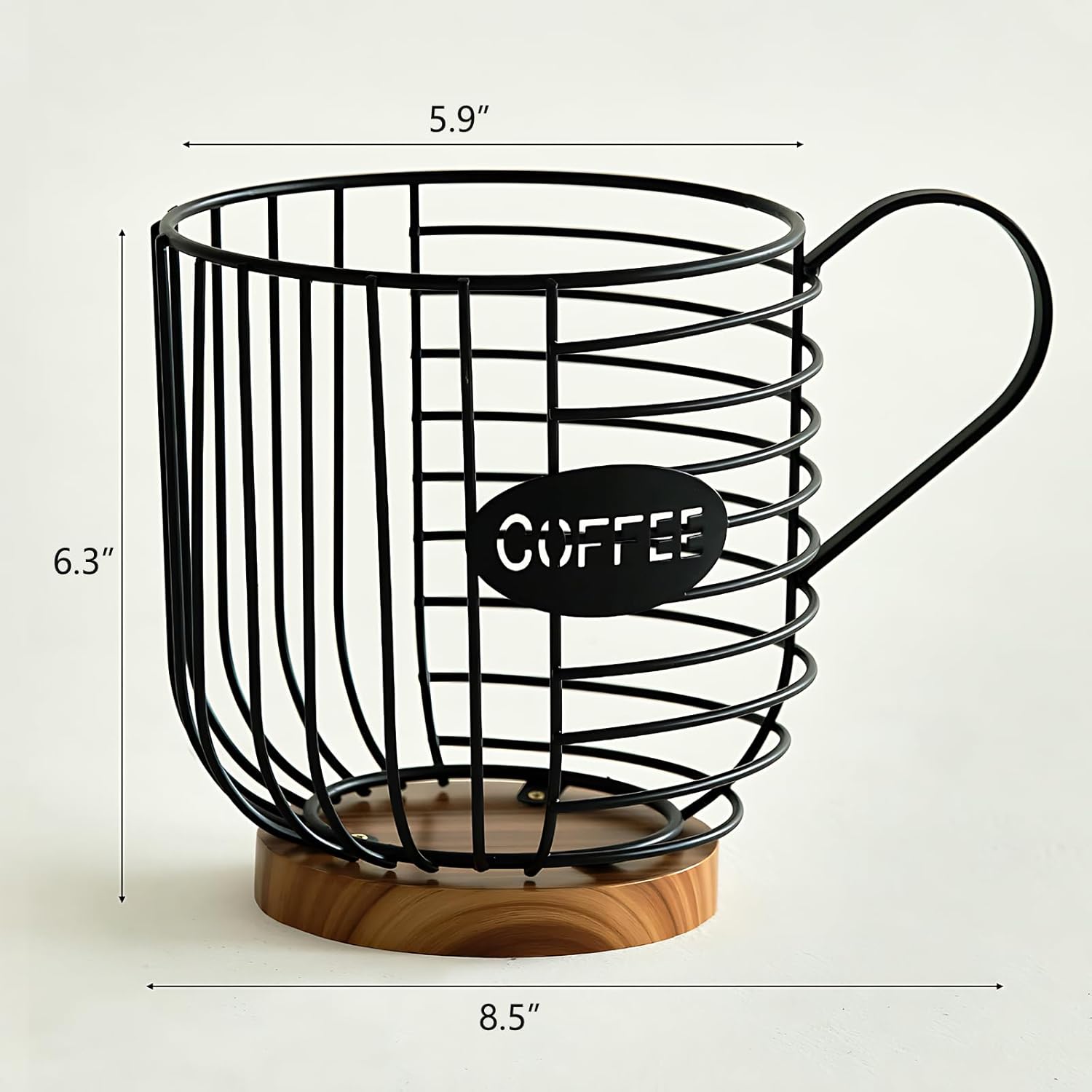 Coffee Pod Holder,Bar Accessories - Espresso Pod Holder - Large Capacity Black Wire Coffee Basket With Wooden Base