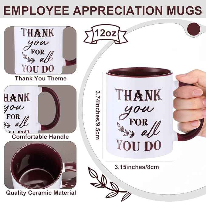 Baderke 6 Set Employee Appreciation Gifts Include Thank You Staff Mug Gift Set 12 oz Appreciation Mugs Inspirational Pens Tags for Employee Staff Team Group (Blue Green Brown,Classic)