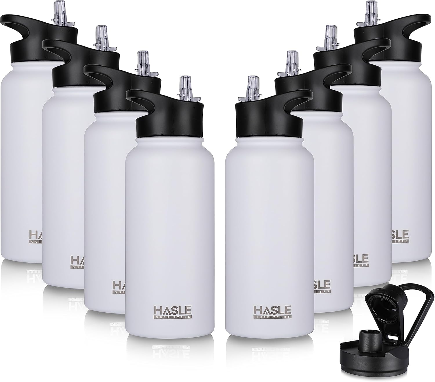 HASLE OUTFITTERS 32 oz Insulated Water Bottle Stainless Steel Double Walled Vacuum Sports Water Bottle with 2 Lids (Straw and Spout Lid) for Gym Camping Hiking(White,8)