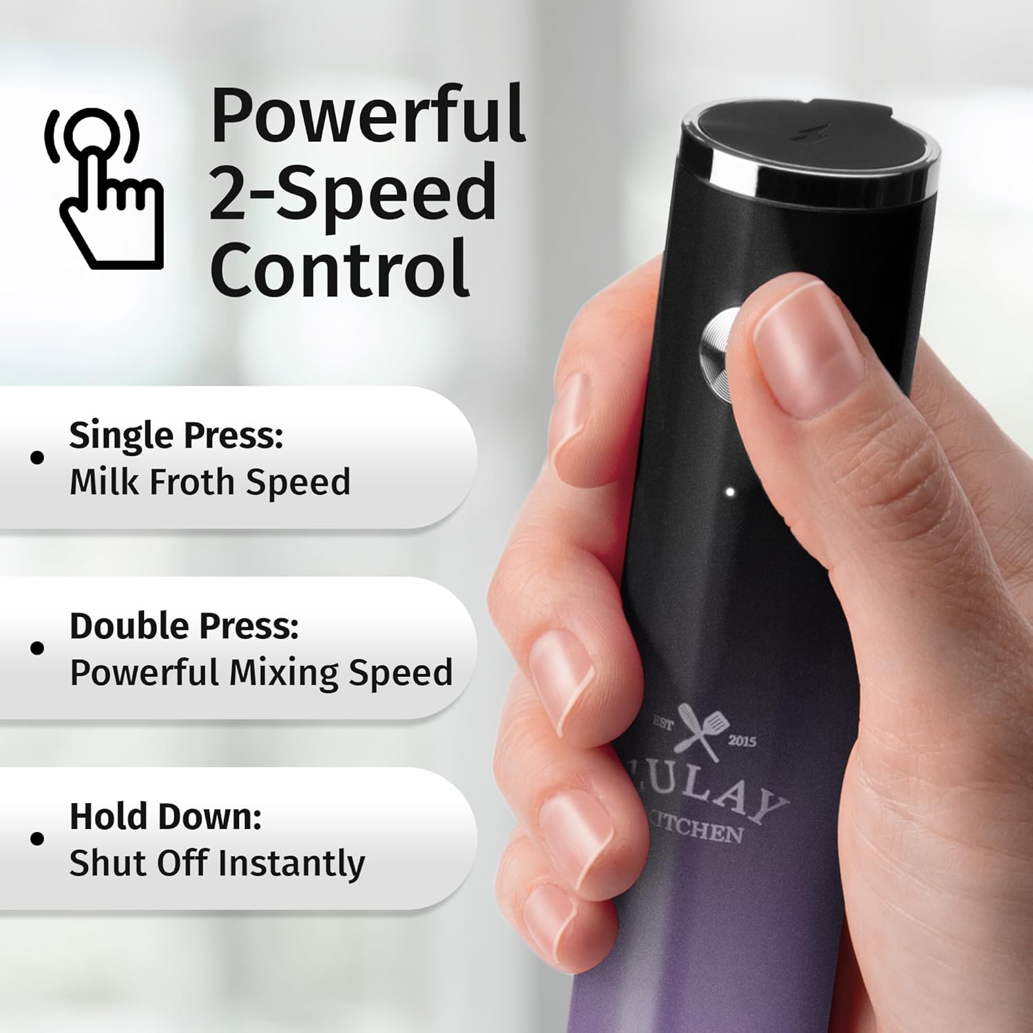 Zulay Kitchen Lux Rechargeable Milk Frother Handheld - Powerful 2-Speed Motor, Fully Waterproof, 2000mAh Battery - Drink Mixer For Latte, Cappuccino, Matcha, Protein Powder - Galaxy