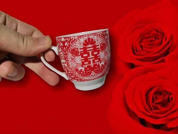 Chinese Tea Gift Set Service Porcelain Tea Pot 4 Cups tray for Adults Men Women Tea Ceremony Wedding Party Home Decor (Double Happiness S)