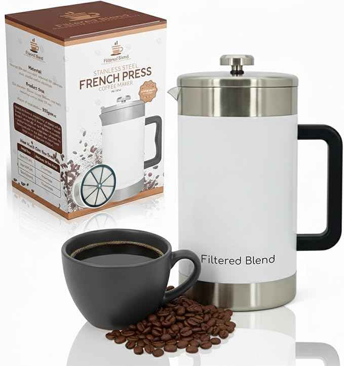 1.6L French Press Coffee Maker, 54oz Large Capacity French Press Stainless Steel Brewer with Double Filter Mesh for Kitchen Travel Camping, Hot & Cold Brew Coffee Maker Gifts (White)