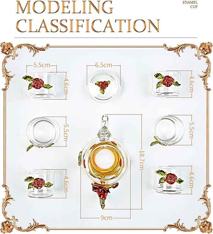 xixi-home Blue Rose Glass Tea Set，teapot heat-resistant glass tea cup 7-piece set thickened transparent craft coffee cup set fashion ladies tea set，Mother's Day gift-exquisite gift box