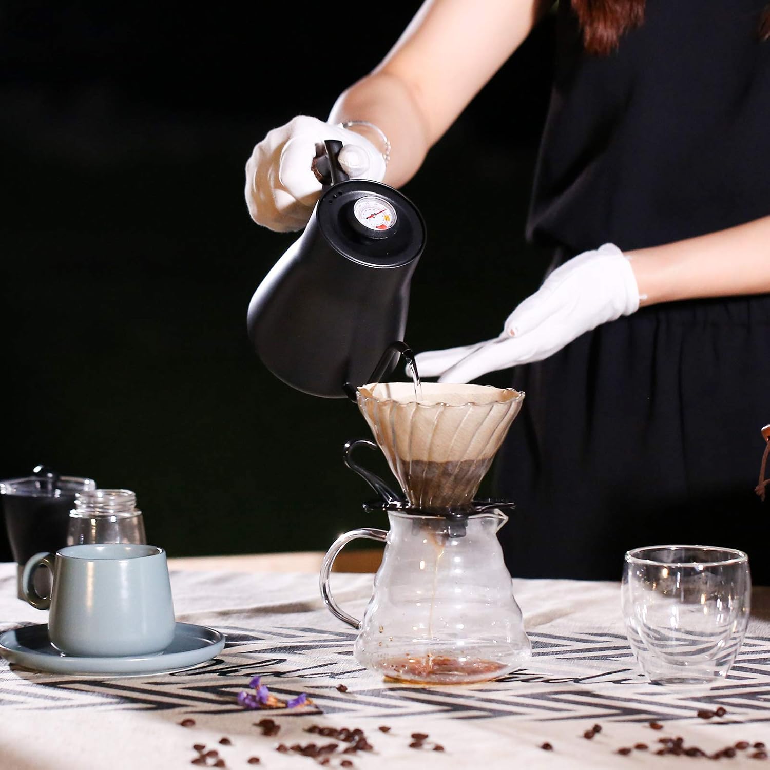 Pour Over Coffee Maker Set Coffee Kettle Scale Server Dripping Cup Bean Grinder Filter Paper Ceramic Cup ALL in 1 Great Portable Metal Box for Traveling Excellent Coffee Gift