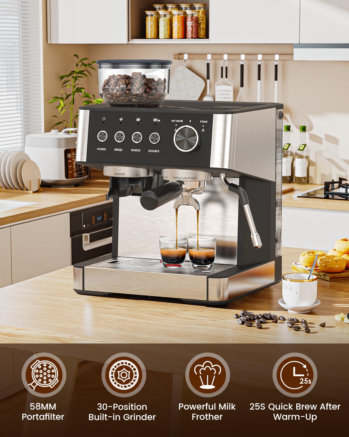 Espresso machine steam wand for frothing milk