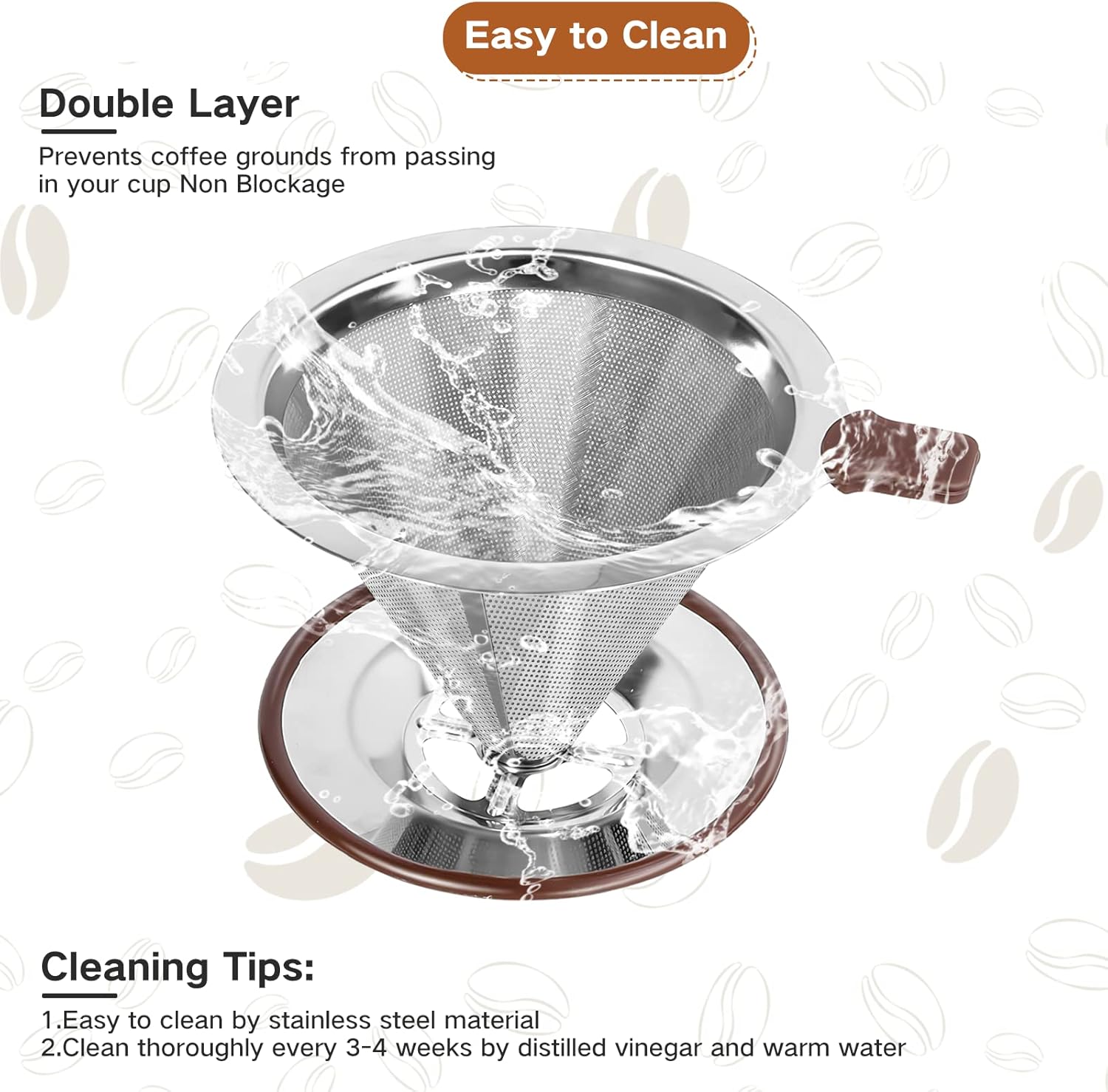 Pour Over Coffee Dripper，Reusable Stainless Steel Drip Cone Coffee Filter, Update Double Ultra Fine Micro Mesh Filter, Professional Paperless Drip Brew Coffee Cone Maker with Cup Stand,1-4 Cup - Blissbrew