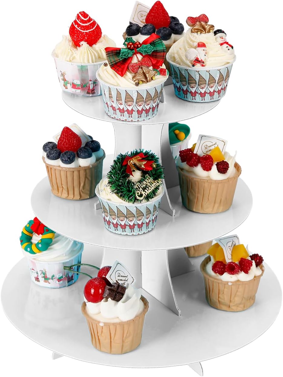 3-Tier Cupcake Stand, Cake Stand holder, Tiered DIY Cupcake Stand Tower for Dessert Table Displays, Birthday Theme Party Favors Decoration, Floral Tea Party, 12