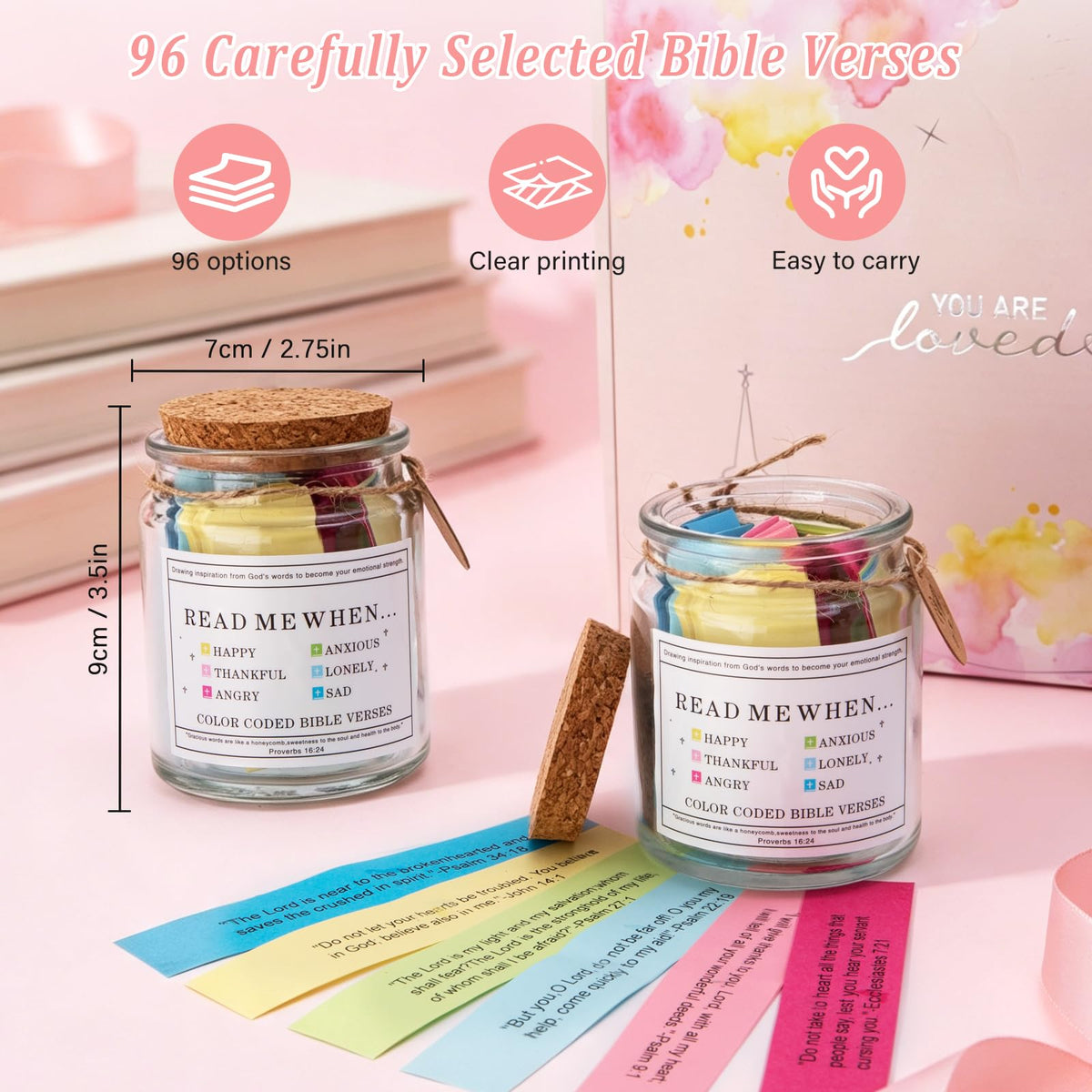 Bible verse jar holding 96 scripture cards
