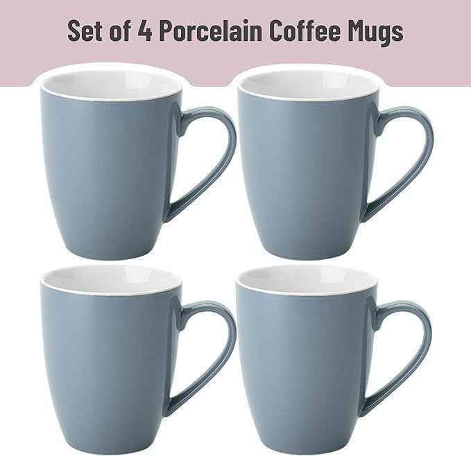 BTaT- Porcelain Coffee Mugs Set, 16 Ounces, 4 Pack, Gray Ceramic Coffee Mugs with Handle, Restaurant Cups for Mocha, Tea, Cappuccino, Cocoa, Cereal, Mug Gift Set, Dishwasher and Microwave Safe