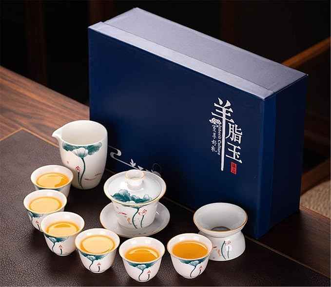 White Jade Porcelain Gongfu Tea Set, Gaiwan with Teacups-suit12