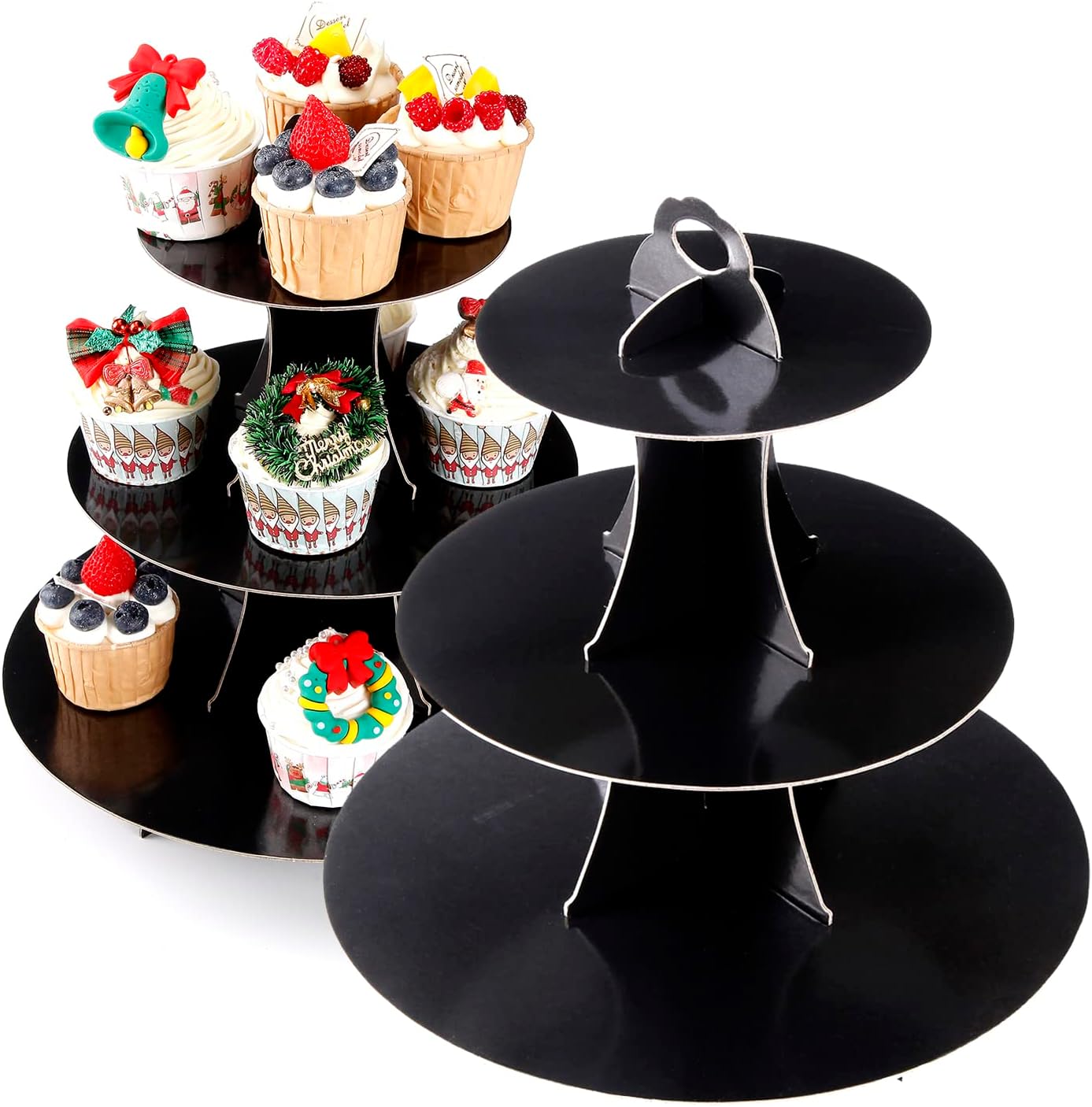 2Pcs 3-Tier Cupcake Stand, Cake Stand holder, Tiered DIY Cupcake Stand Tower for Dessert Table Displays, Birthday Theme Party Favors Decoration, Floral Tea Party, 12