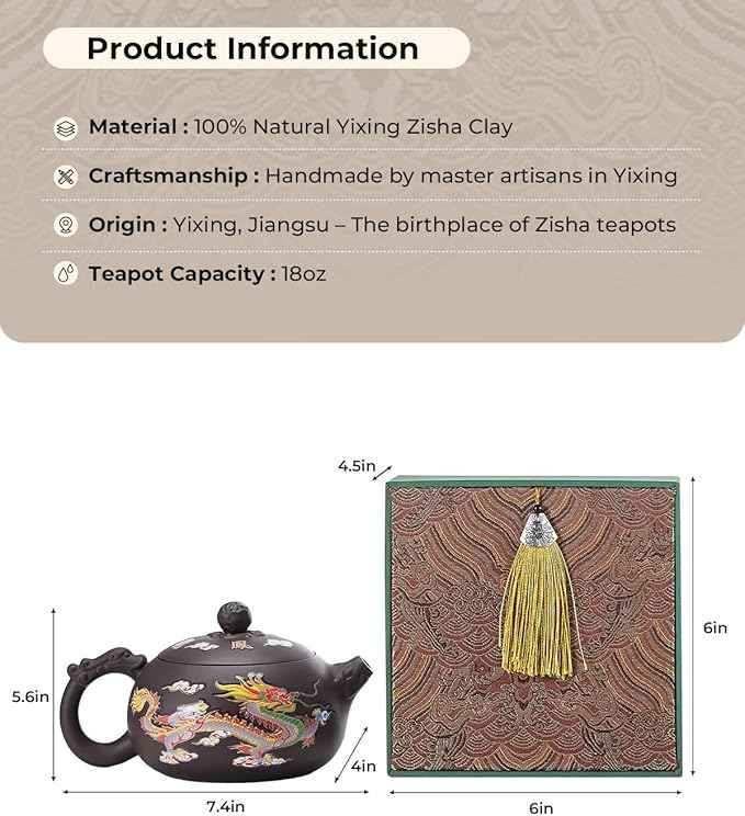 Handmade Color-Changing Yixing Clay Teapot - 18oz Large Purple Clay Chinese Enchanted Tea Kettle, Kung Fu Tea Set with Luxury Gift Box for Tea Lovers