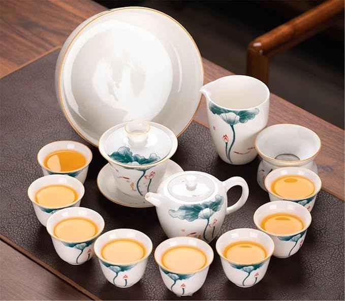White Jade Porcelain Gongfu Tea Set, Gaiwan with Teacups-suit6