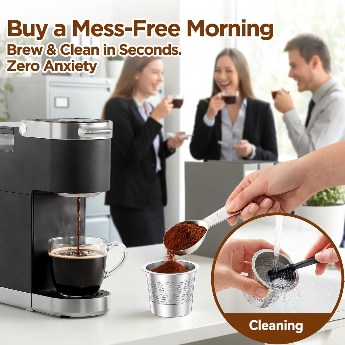Reusable coffee pod filled with ground coffee