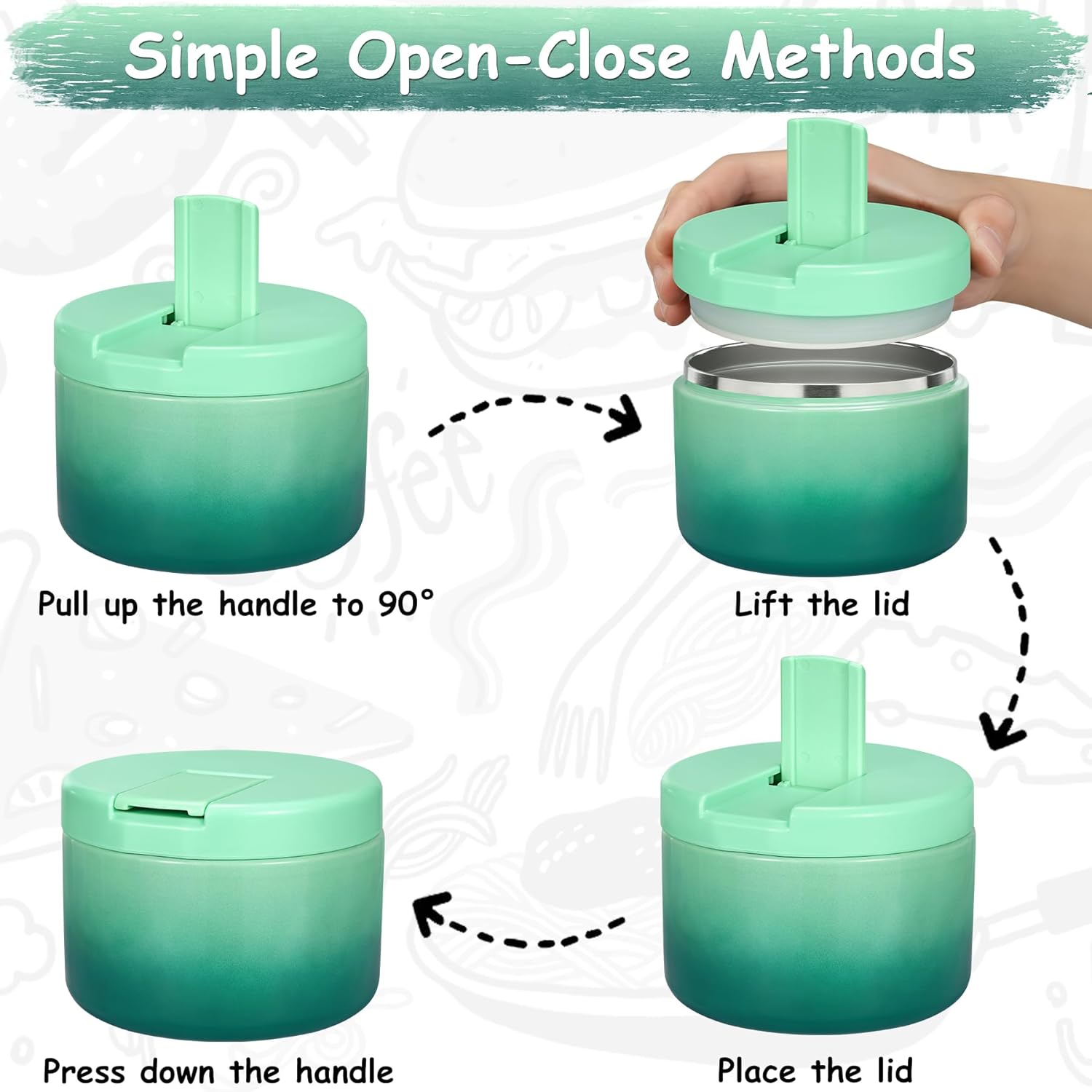 12oz Insulated Vacuum Food Jar with Buckle Lid Wide Mouth Soup Thermo for Hot Food Kids Leakproof Stainless Steel Lunch Container (Gradient Green, 12OZ) - Blissbrew