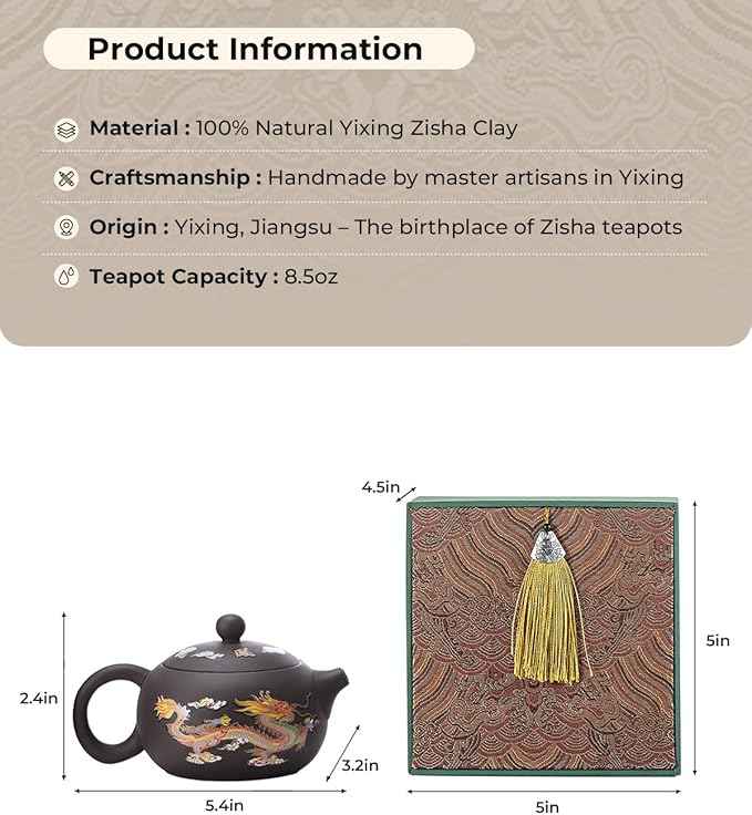 Handmade Color-Changing Yixing Clay Teapot - 8.5oz Large Purple Clay Chinese Enchanted Tea Kettle, Kung Fu Tea Set with Luxury Gift Box for Tea Lovers