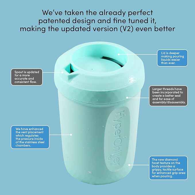 HyperChiller HC2AS Patented Iced Coffee/Beverage Cooler, NEW, IMPROVED,STRONGER AND MORE DURABLE! Ready in One Minute, Reusable for Iced Tea, Wine, Spirits, Alcohol, Juice, 12.5 Oz, Aqua Sky