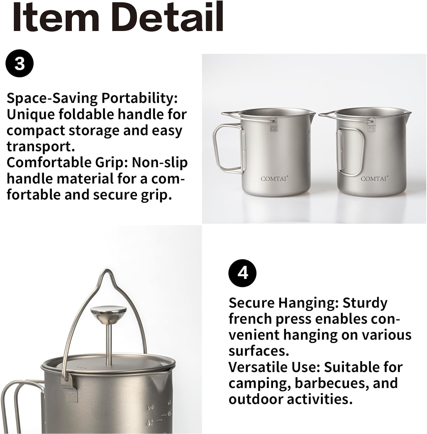 Titanium French Press Pot 750mL/25 fl oz Coffee Maker Camping with Lid and Filter Titanium French Press Cup Backpacking for Outdoor Hiking Camp - Blissbrew