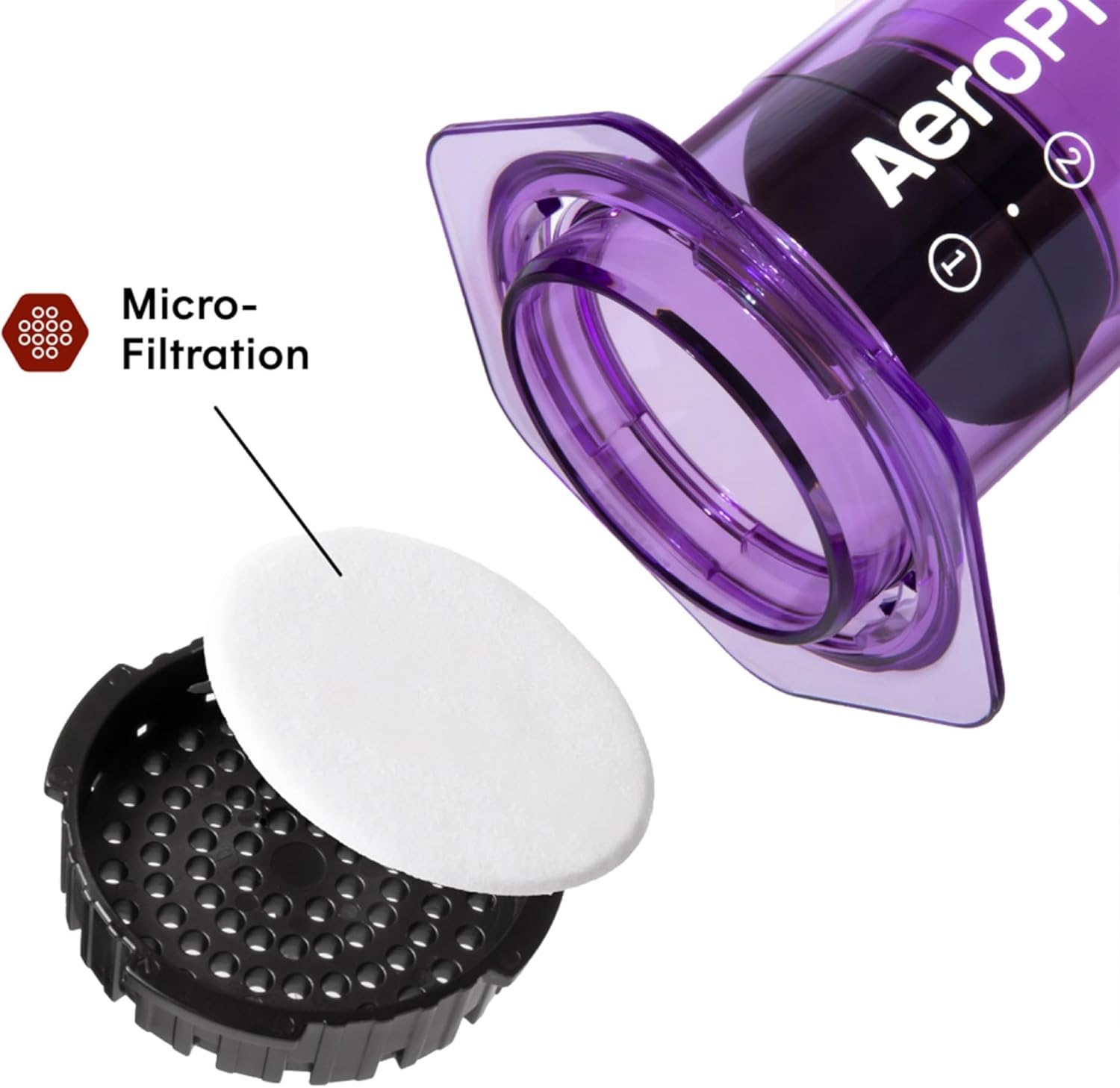 AeroPress Clear Purple Coffee Press – 3 In 1 Brew Method Combines French Press, Espresso, Full Bodied Coffee Without Grit or Bitterness, Small Portable Coffee Maker for Camping & Travel, Purple - Blissbrew