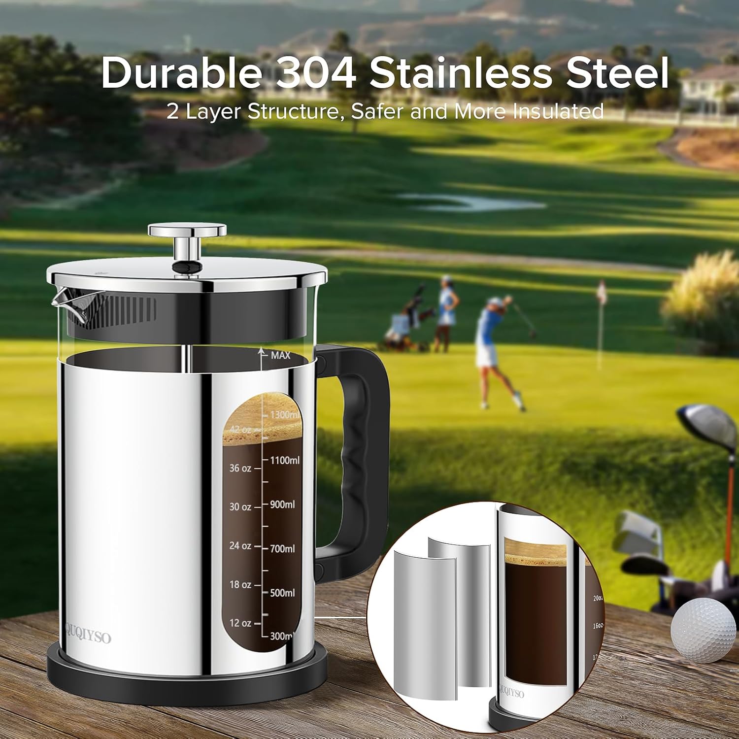 QUQIYSO French Press Coffee Maker 51oz 304 Stainless Steel French Press with 4 Filter, Borosilicate Glass Coffee Press - Blissbrew