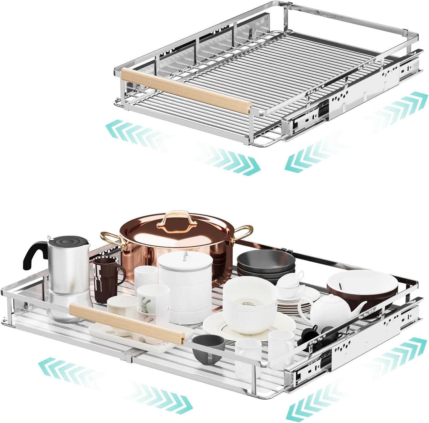 2Pack Expandable Pull Out Cabinet Organizer, Adjustable Width:17.1~28''W x 22.5''D Under Sink Organizer, Drawer Storage Shelves for Kitchen, Bathroom, Closet, Pantry, Cupboard, Pots, Pans