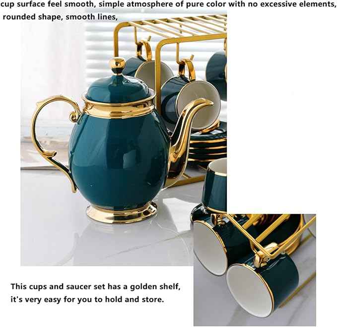 Tea Cups and Tray Set of 14 Pieces,Luxury Set with Teapot, Afternoon Tea Coffee Cups with Ceramic Tray, British Porcelain Tea Party Set for Kitchen,A