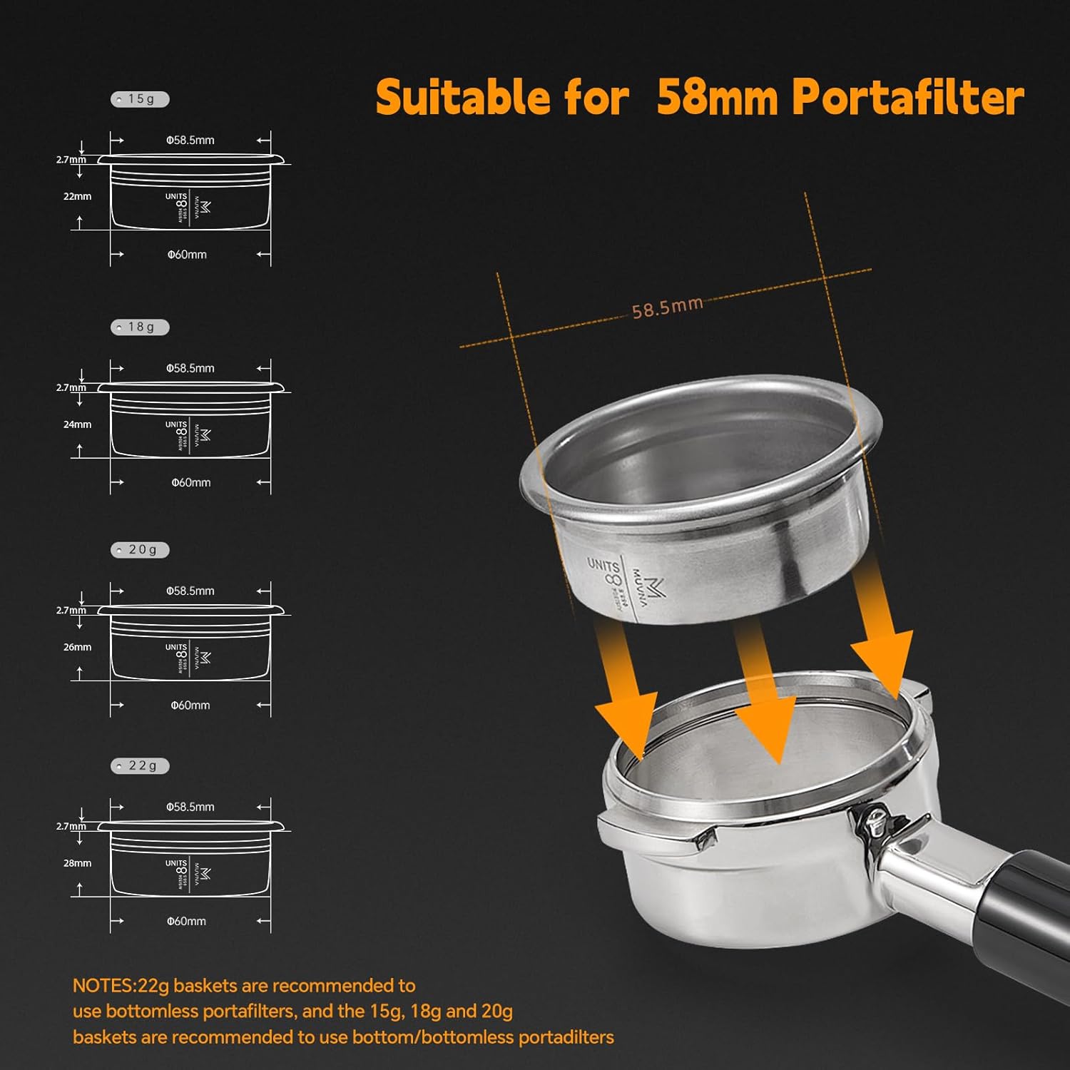 58MM Espresso Portafilter Basket, 20g Coffee Paper Filters, High Precision Extraction Portafilter Basket Filter, Fits for Most 58MM Coffee Machines