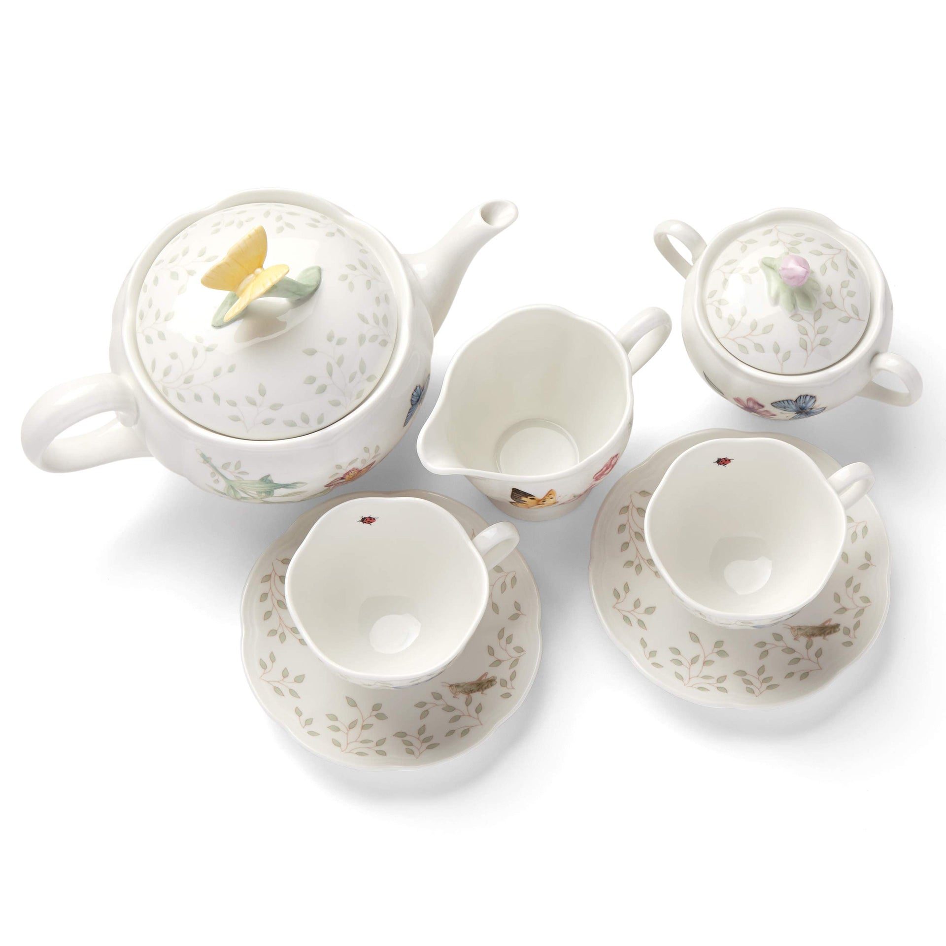 Butterfly Meadow Porcelain Teapot and Tea Cup Set (7 Count)