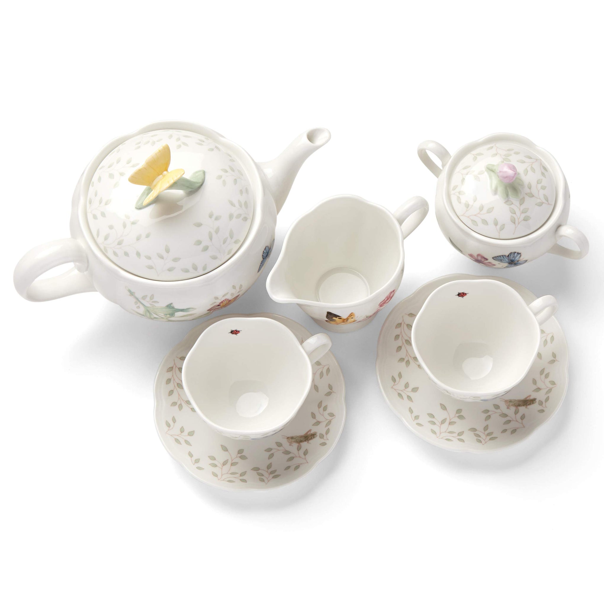Butterfly Meadow Porcelain Teapot and Tea Cup Set (7 Count)