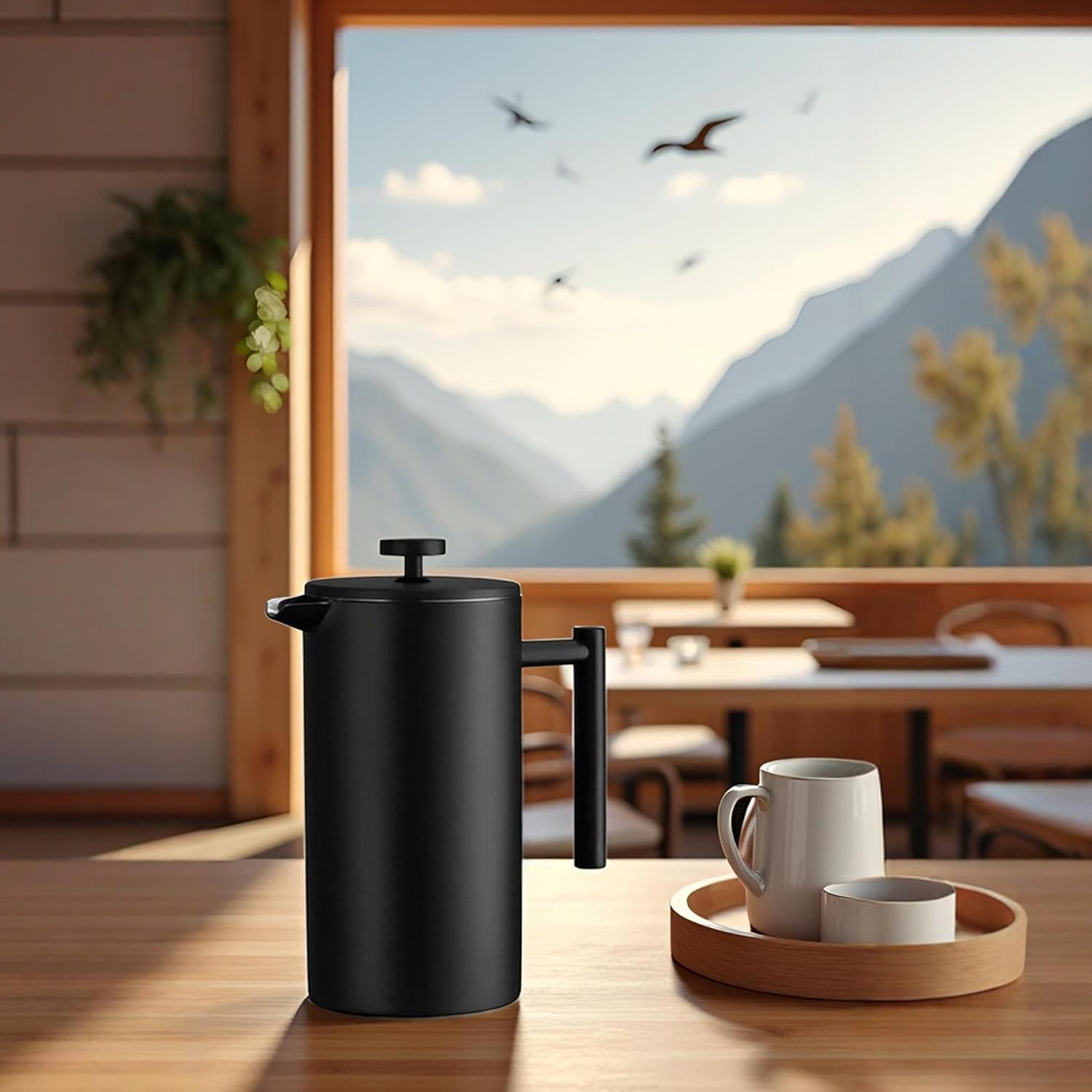 YJX 34oz Coffee Maker, Stainless Steel French Press, 1 Liter Camping Coffee Pot, Tea Maker, 34 Ounce Travel Coffee Presses, Heat Resistant Double Insulated (Black) - Blissbrew
