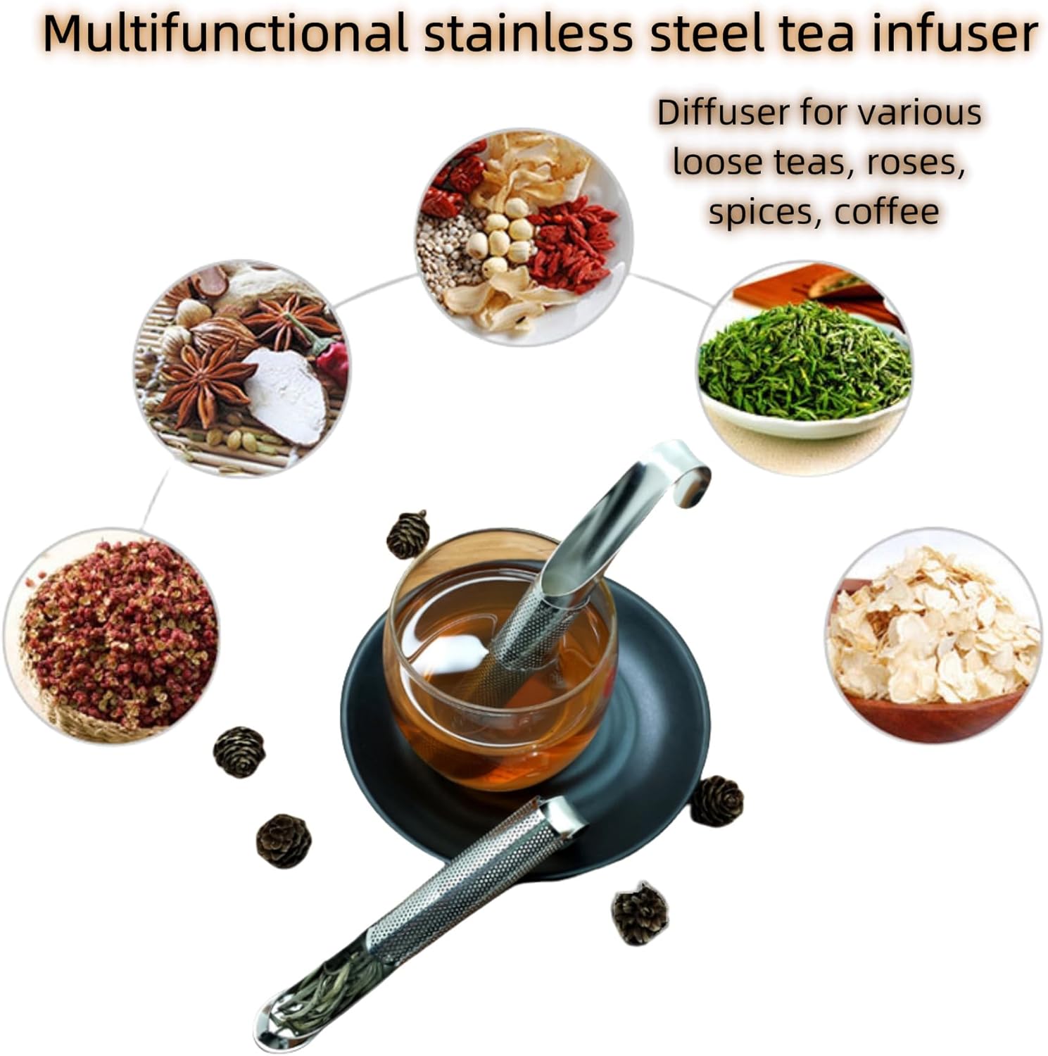 Tea Diffusers For Loose Tea，Stainless Steel Tea Infuser，Tea Steeper For Loose Tea，Tea Infuser For Loose Leaf Tea Office, Home, Travel Are All Good Choices(1*tea strainer,1*Cleaning brush)