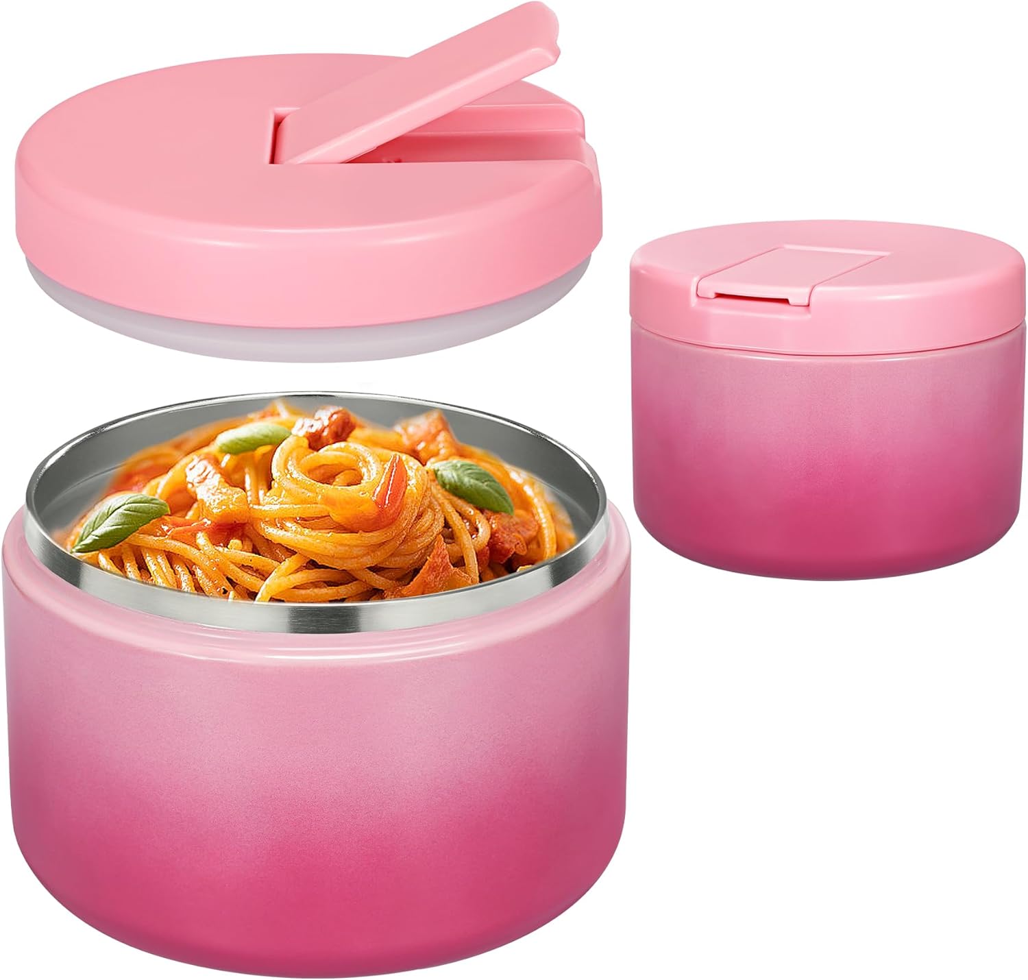 12oz Insulated Vacuum Food Jar with Buckle Lid Wide Mouth Soup Thermo for Hot Food Kids Leakproof Stainless Steel Lunch Container (Gradient Pink, 12OZ) - Blissbrew