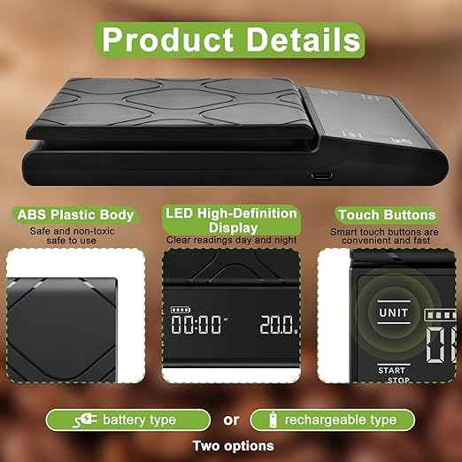 Coffee Scale with Timer, Espresso Scale & Coffee Bean Scale - 3kg/0.1g Precise Small Digital Kitchen Scale for Espresso Accessories Kit, Pour-Over, and Multi-Purpose Use (Batteries Included)