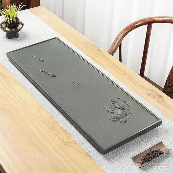 Tea Set Natural Green Pine Ebony Tea Tray Handmade Three-dimensional Relief Carving Of The Whole Piece Of Natural Stone Home Chinese Tea Tray Chinese Tea Set(90x40x3cm)