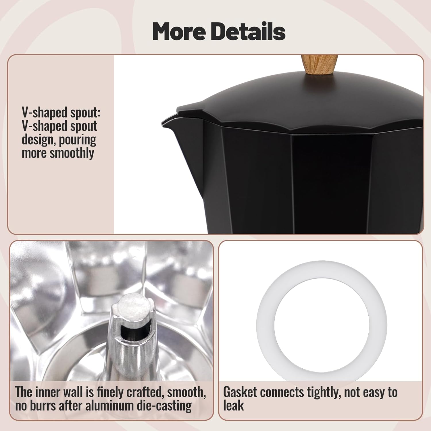 3 Cup Aluminum Moka Pot Classic Stovetop Espresso Coffee Maker 150ml 5oz Coffeemaker Percolator Mocha Pot Greca Coffee Maker Cafe Makers for Italian and Cuban Café Brewing Black
