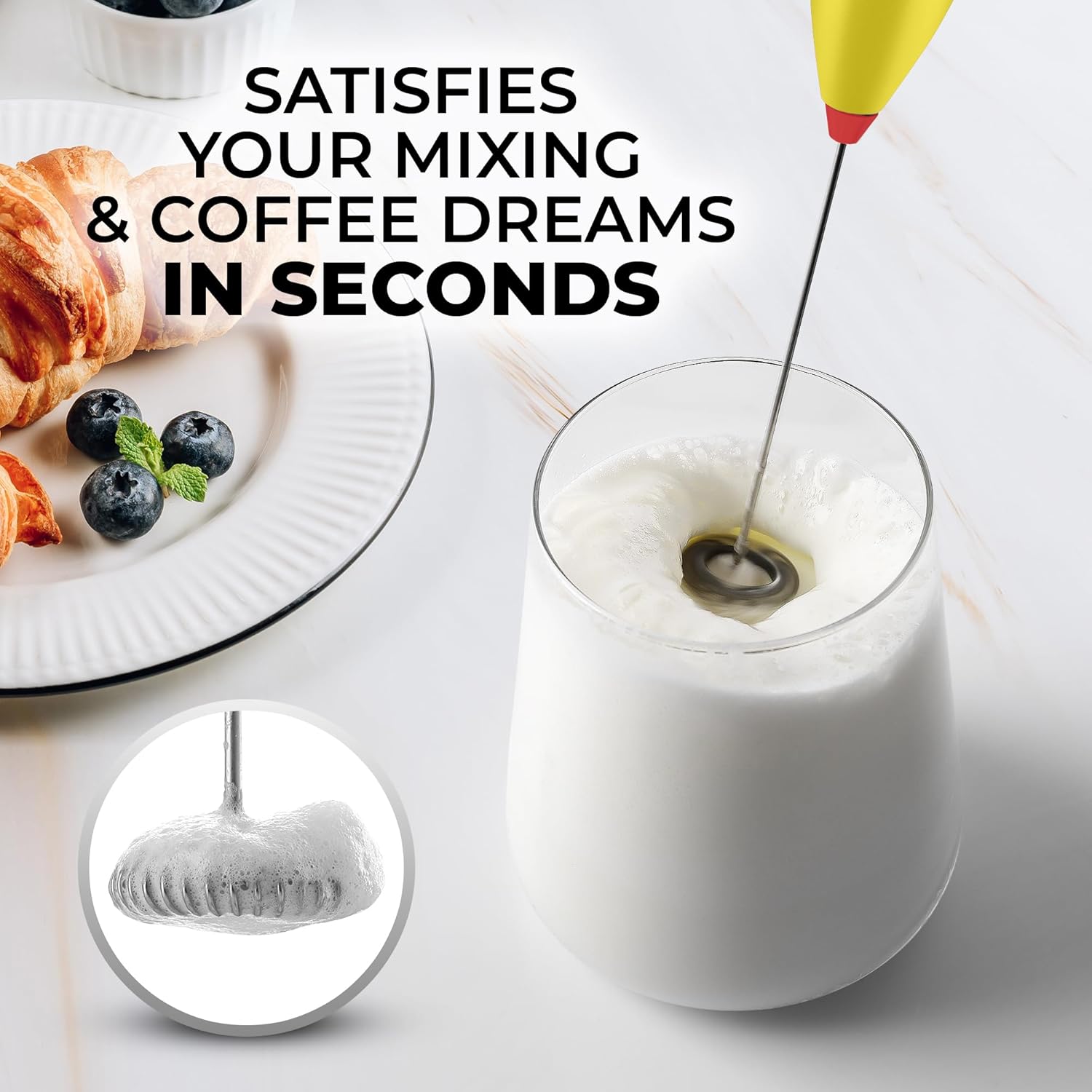 Zulay Kitchen Powerful Milk Frother Wand - Ultra Fast Handheld Drink Mixer - Electric Whisk Foam Maker for Coffee, Lattes, Cappuccino, Matcha & Creamer - Lime N Red