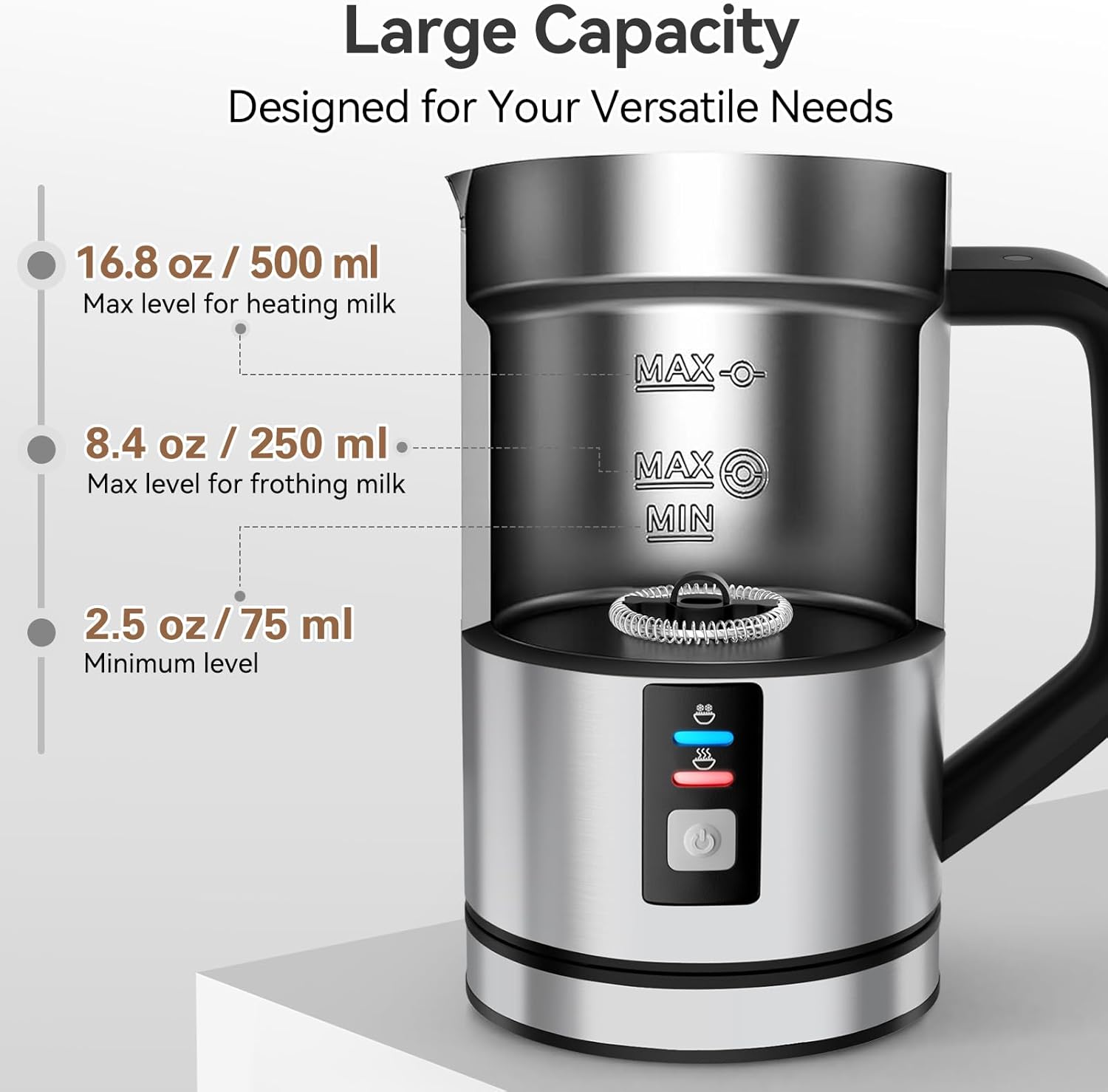 Secura Milk Frother, Electric Milk Steamer Stainless Steel, 16.9oz/500ml Automatic Hot and Cold Foam Maker and Milk Warmer for Latte, Cappuccinos, Macchiato, 120V